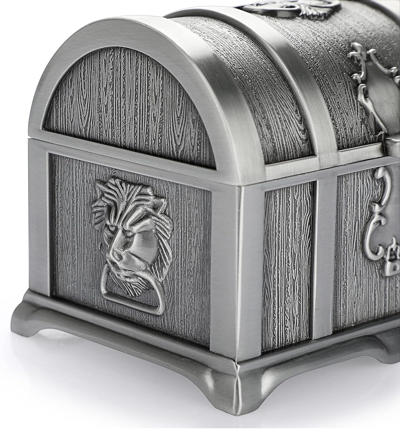 Vintage Metal Jewelry Box Treasure Trinket Chest,Smal Ring Earrings Necklace Keepsake Gift Holder Case for Ladies Women (Small) (Metallic Grey, Medium)