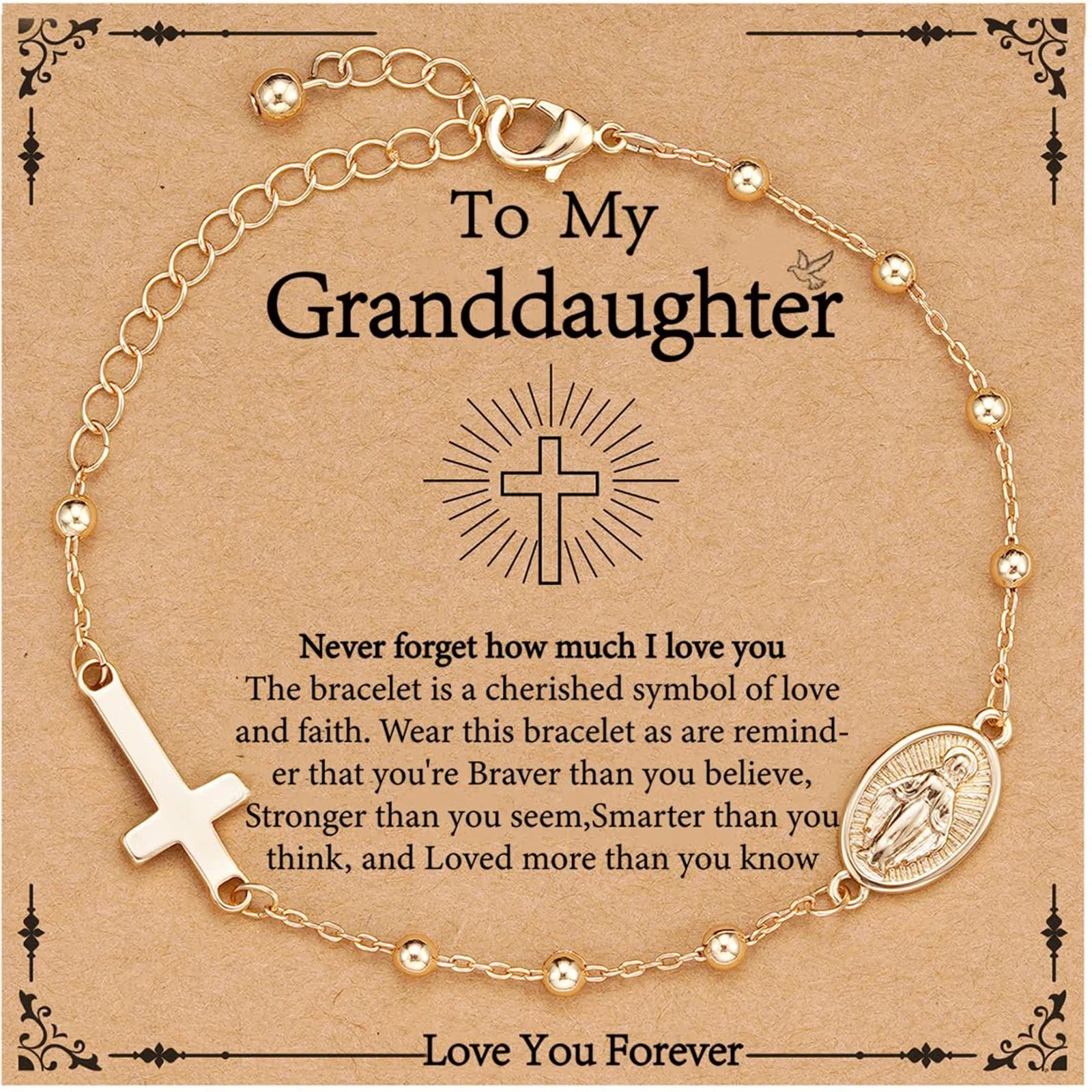 Catholic First Communion Confirmation Gifts for Teen Girls,Rosary Beads Virgin Mary Cross Charm Link Adjustable 6-8 Inch Chain Silver Bracelet Religious Baptism Jewelry Gift for Teenage Girl