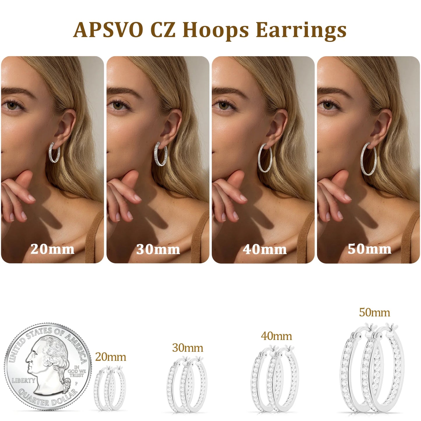 2 Pairs 18K White Gold Plated Hoop Earrings for Women CZ S925 Sterling Silver Post Hypoallergenic Earrings Set Birthday Christmas Jewelry Gifts Mom Girlfriend Adult Stocking Stuffers 40/50MM