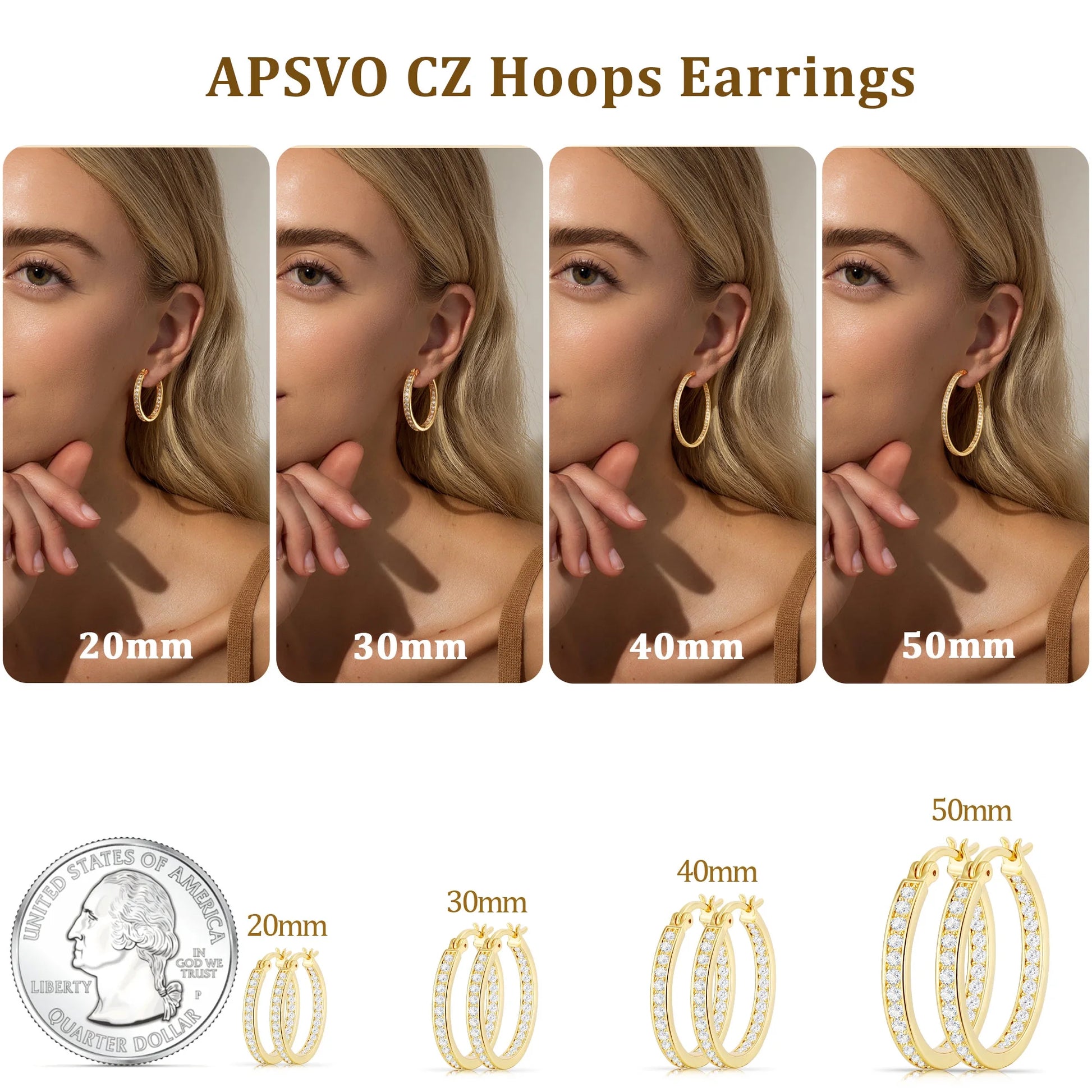 2 Pairs 18K Gold Plated Hoop Earrings for Women CZ Post Hypoallergenic Earrings Set Birthday Christmas Jewelry Gifts Mom Wife Girlfriend Female Lady Adults Stocking Stuffers 40/50MM