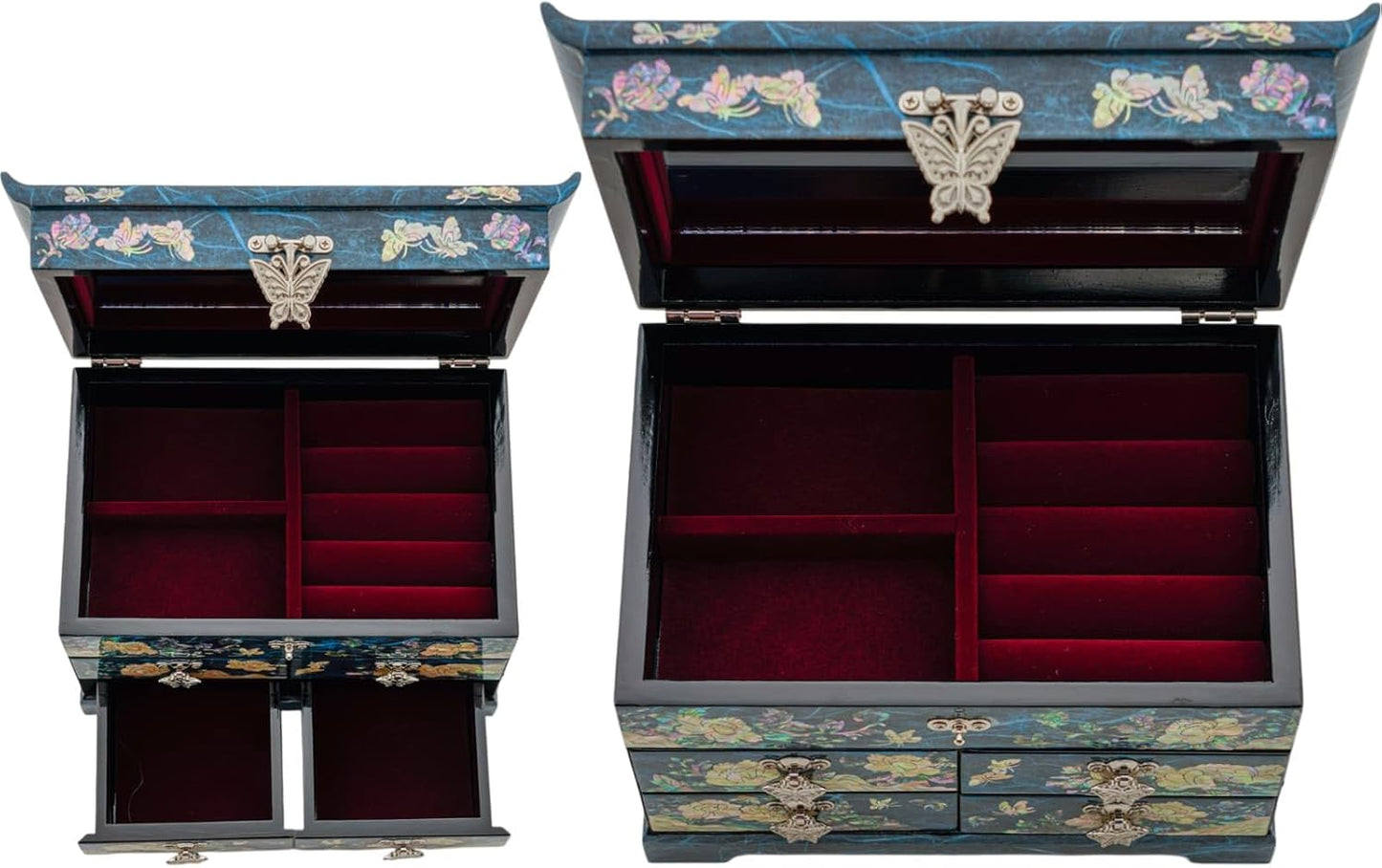 Mother of Pearl Wooden Jewelry Organizer Box – Jewelry Storage Box for Women, Features Spacious Drawers, Ideal for Rings, Bracelets, Watches, Chains, Accessories (Peony_Blue)