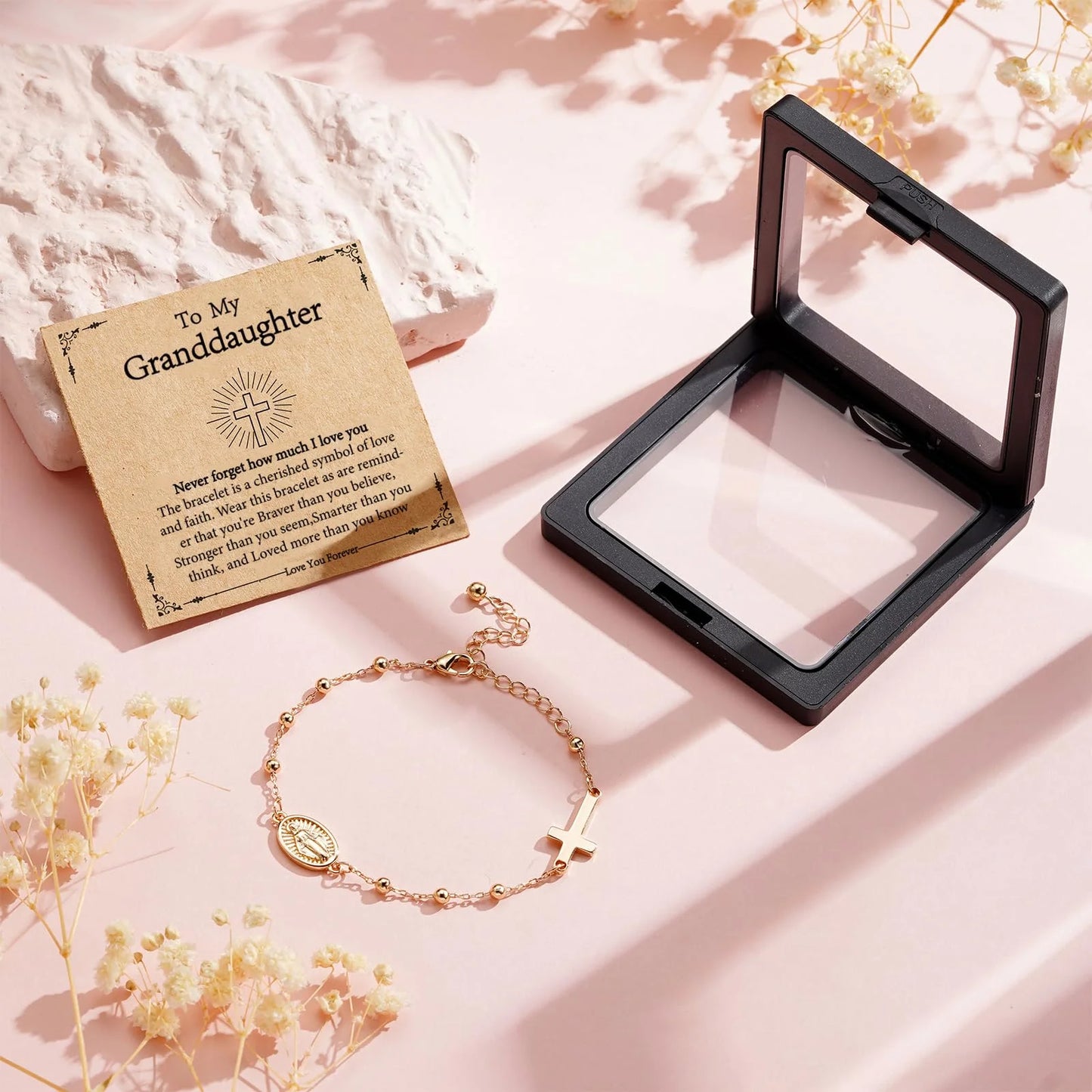 Catholic First Communion Confirmation Gifts for Teen Girls,Rosary Beads Virgin Mary Cross Charm Link Adjustable 6-8 Inch Chain Silver Bracelet Religious Baptism Jewelry Gift for Teenage Girl