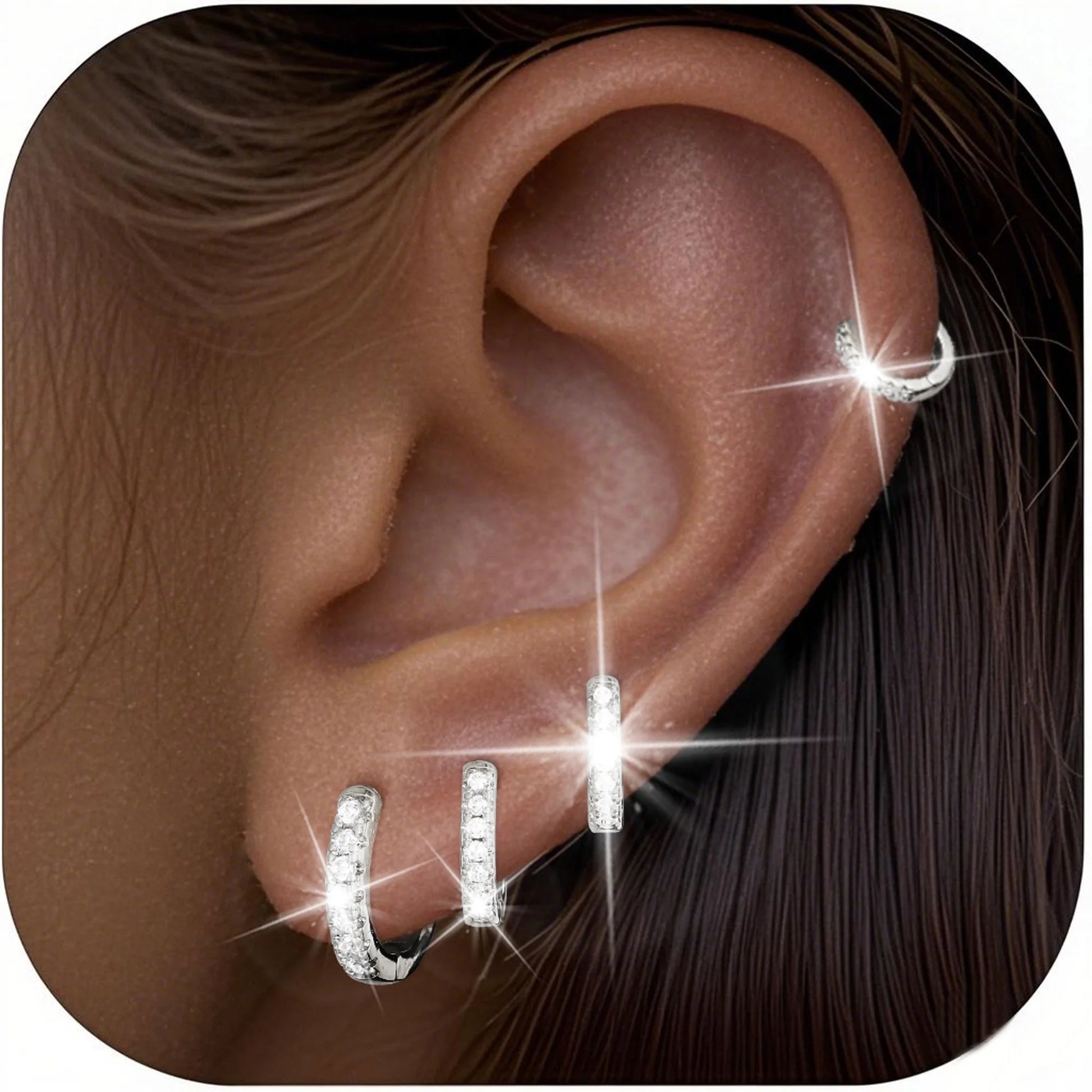 4 Pairs Silver Hoop Earrings for Women CZ Small Huggie Cartilage Post Hypoallergenic Earrings Set for Multiple Piercing Birthday Christmas Jewelry Gifts Teen Mom Wife Adults Stocking Stuffers