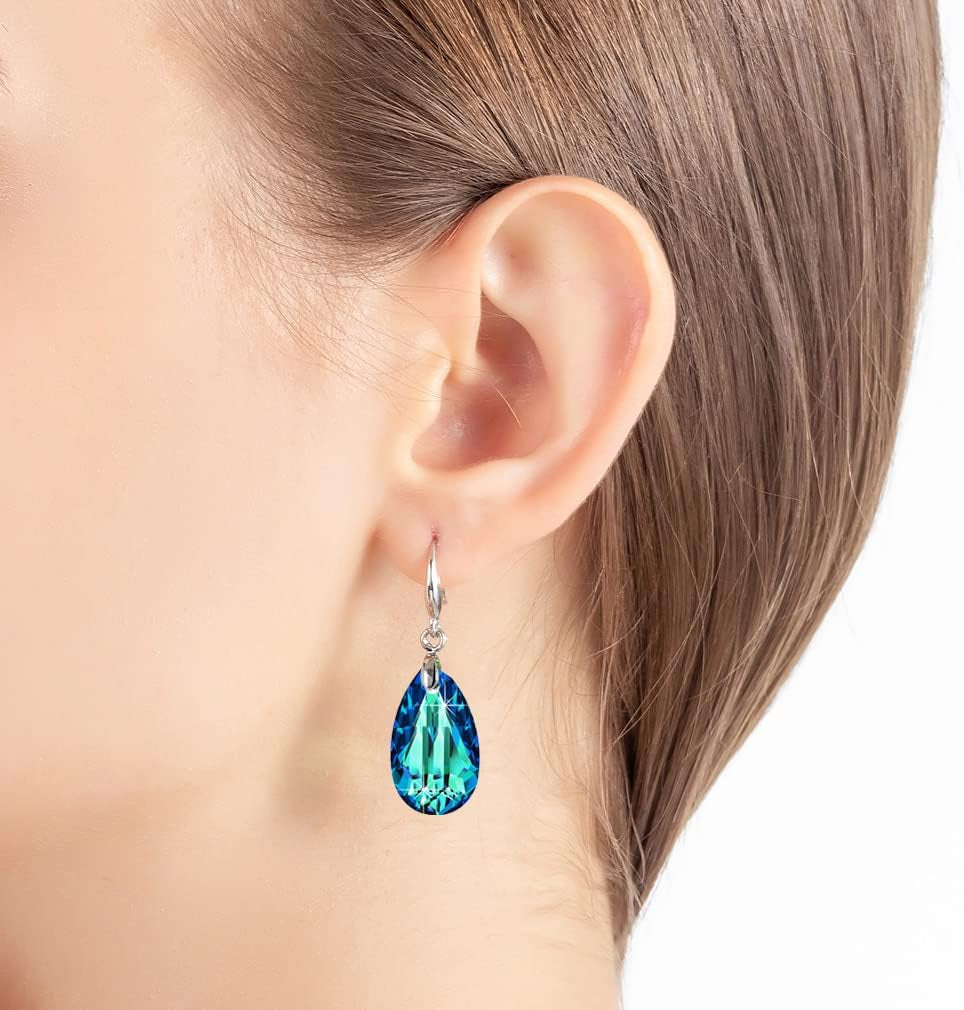 Austrian Crystal Teardrop Dangle Hook Earrings for Women 14K Gold Plated Hypoallergenic Jewelry