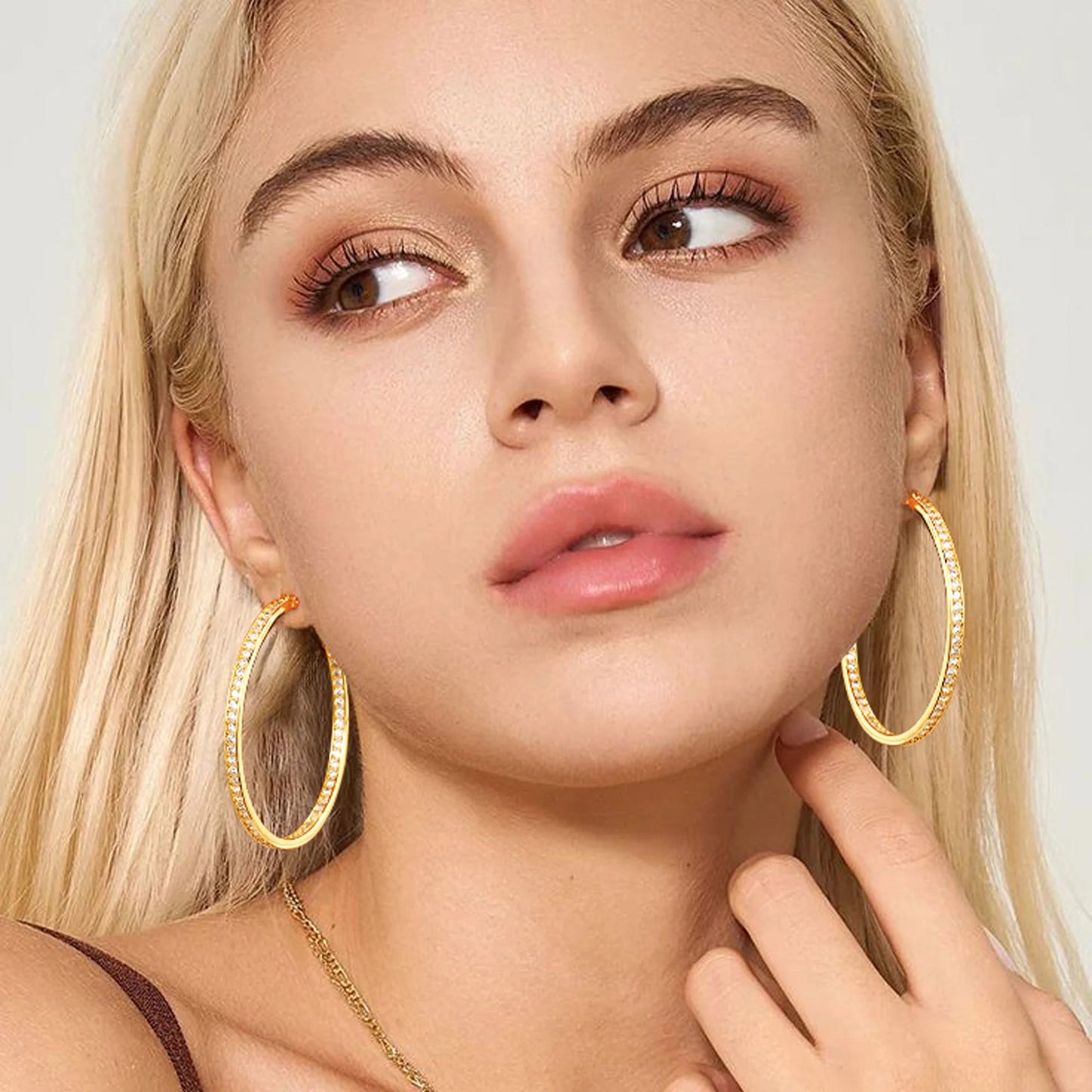 2 Pairs 18K Gold Plated Hoop Earrings for Women CZ Post Hypoallergenic Earrings Set Birthday Christmas Jewelry Gifts Mom Wife Girlfriend Female Lady Adults Stocking Stuffers 40/50MM