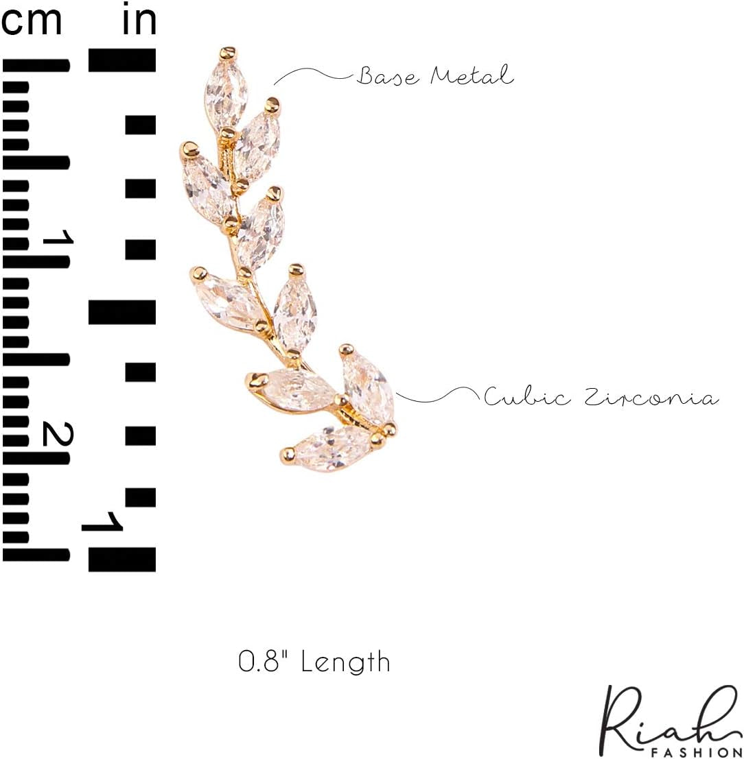 Sparkly Rhinestone Pave Ear Crawler Earrings - Delicate Cubic Crystal Earlobe Cuff Climber Floral Petal, Leaf Branch, Feather, Star, Geometric