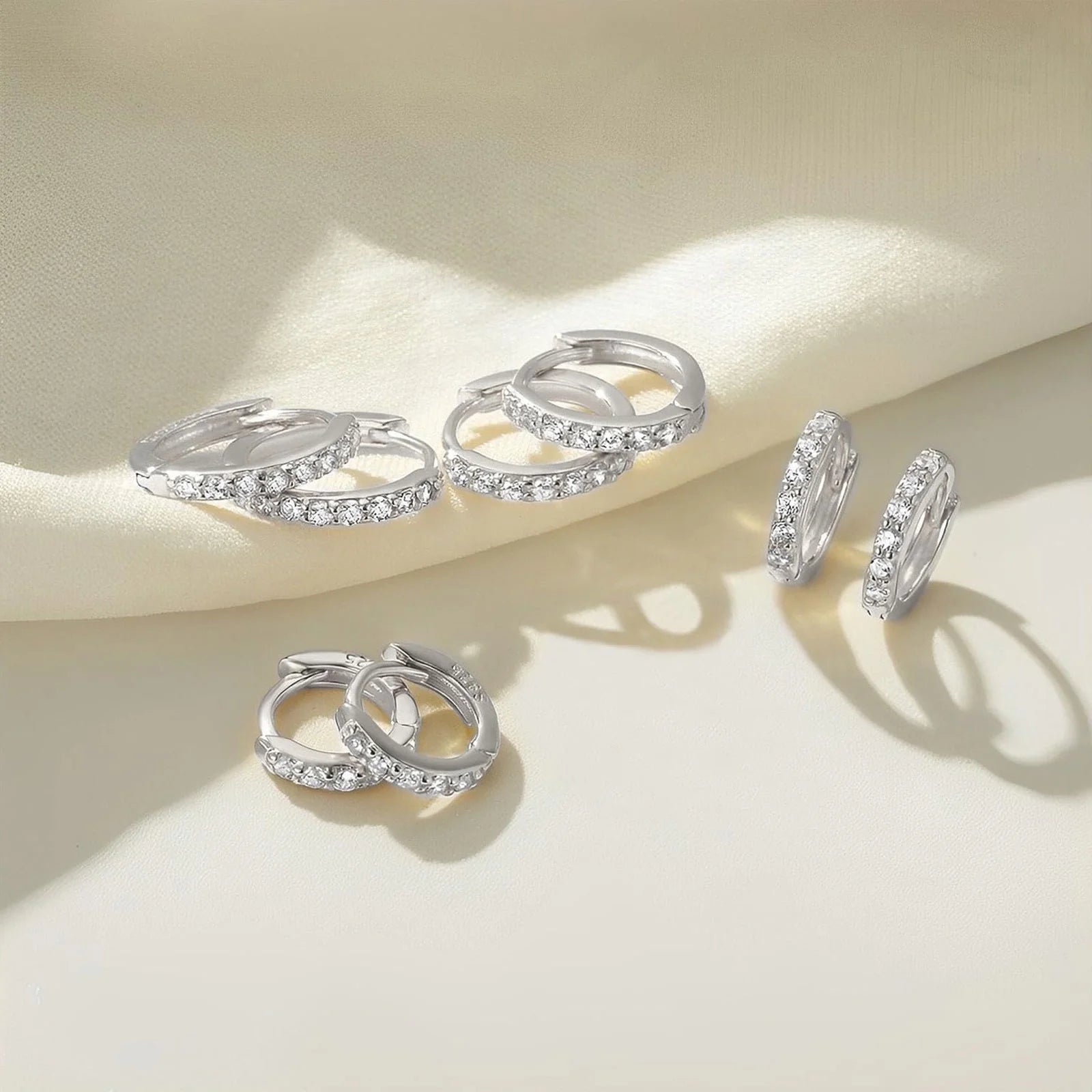 4 Pairs Silver Hoop Earrings for Women CZ Small Huggie Cartilage Post Hypoallergenic Earrings Set for Multiple Piercing Birthday Christmas Jewelry Gifts Teen Mom Wife Adults Stocking Stuffers