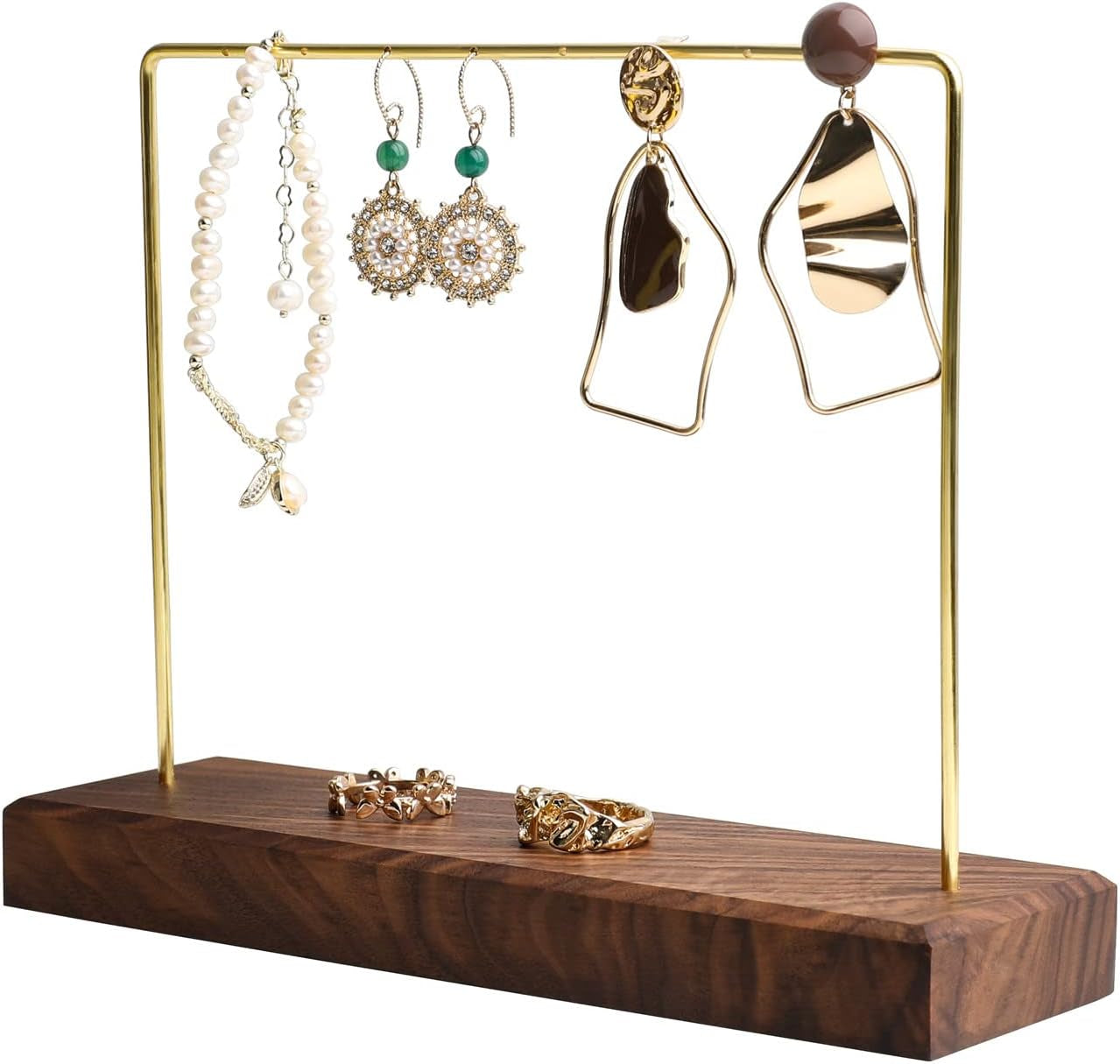 Walnut Earring Holder for Selling, Brass Earring Stands and Displays for Show, Wood Jewelry Storage Hanging Shelf for Girl Woman【Walnut U Shelf Height 5.91"-Small】