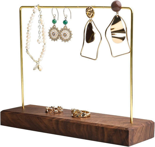 Walnut Earring Holder for Selling, Brass Earring Stands and Displays for Show, Wood Jewelry Storage Hanging Shelf for Girl Woman【Walnut U Shelf Height 5.91"-Small】