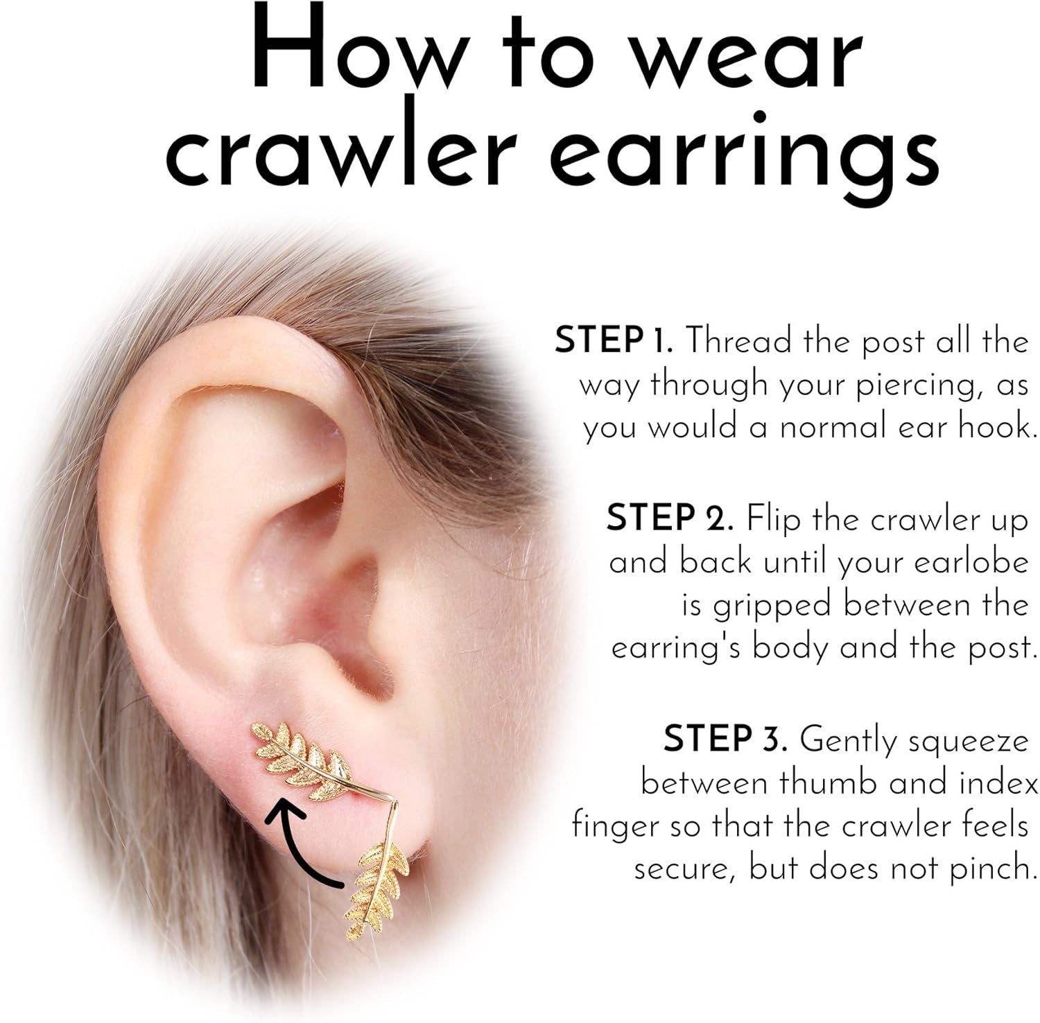 Sparkly Rhinestone Pave Ear Crawler Earrings - Delicate Cubic Crystal Earlobe Cuff Climber Floral Petal, Leaf Branch, Feather, Star, Geometric