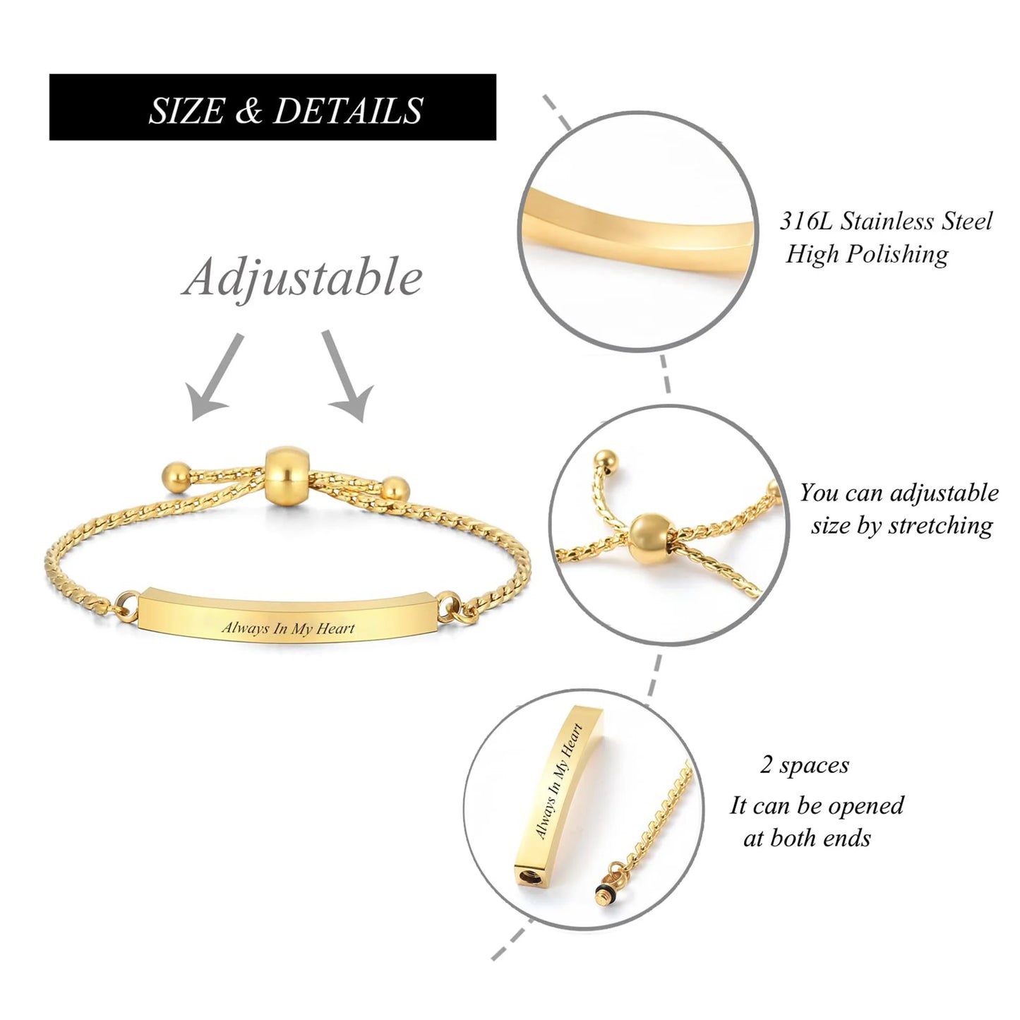 Cremation Bracelet for Ashes Stainless Steel Urn Bangles for Ashes Memorial Keepsake Cremation Memorial Urn Bracelet - Adjustable,Free Fill Kit