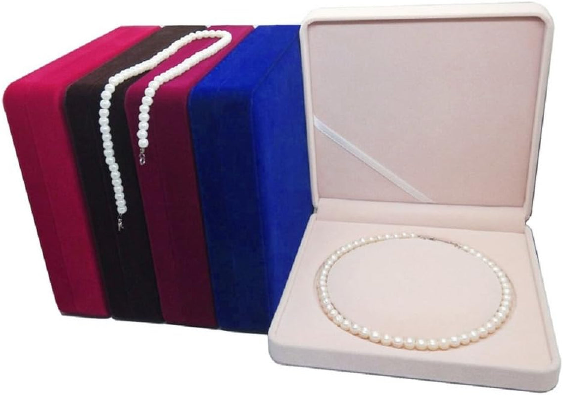Jewelry Set Velvet Box Necklace Earring Ring Necklace Bracelet Gift Display Case Wedding Jewelry Storage Holder (Beige for Pearl Necklace)