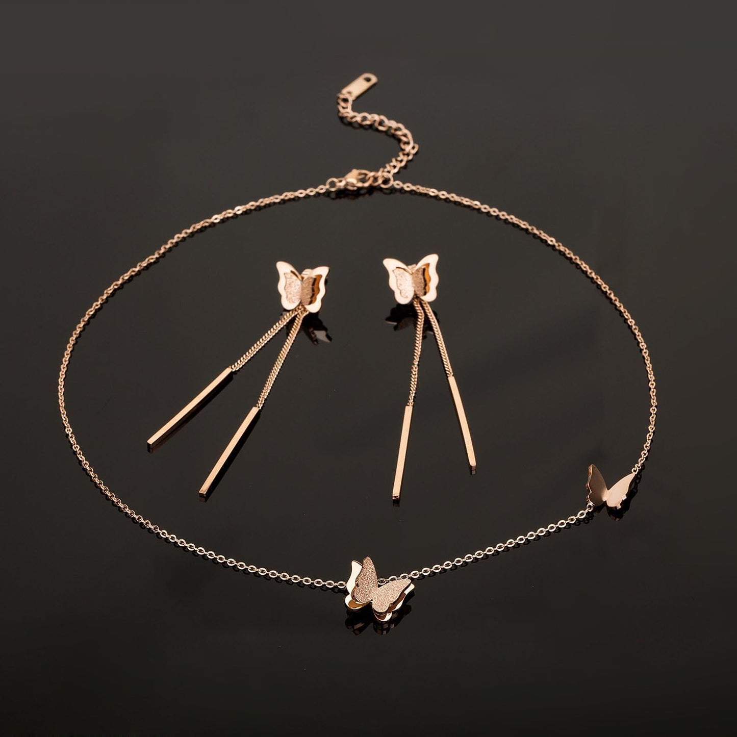 Stainless Steel Butterfly Necklace Earrings Set for Women 14K Gold Plated Hypoallergenic Jewelry Sets