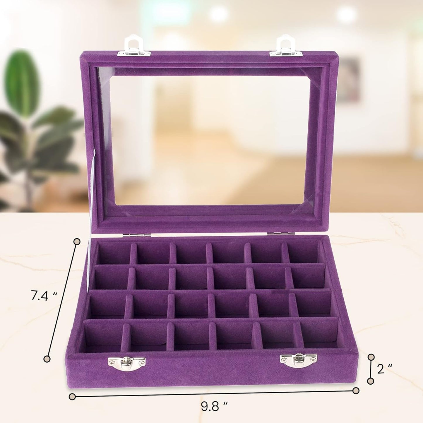 Velvet Earring Jewelry Box - 24 Grid Small Jewelry Earring Organizer Box with Snap Button - Earring Holder for Girls and Teen, Secure and Travel Friendly (Purple)