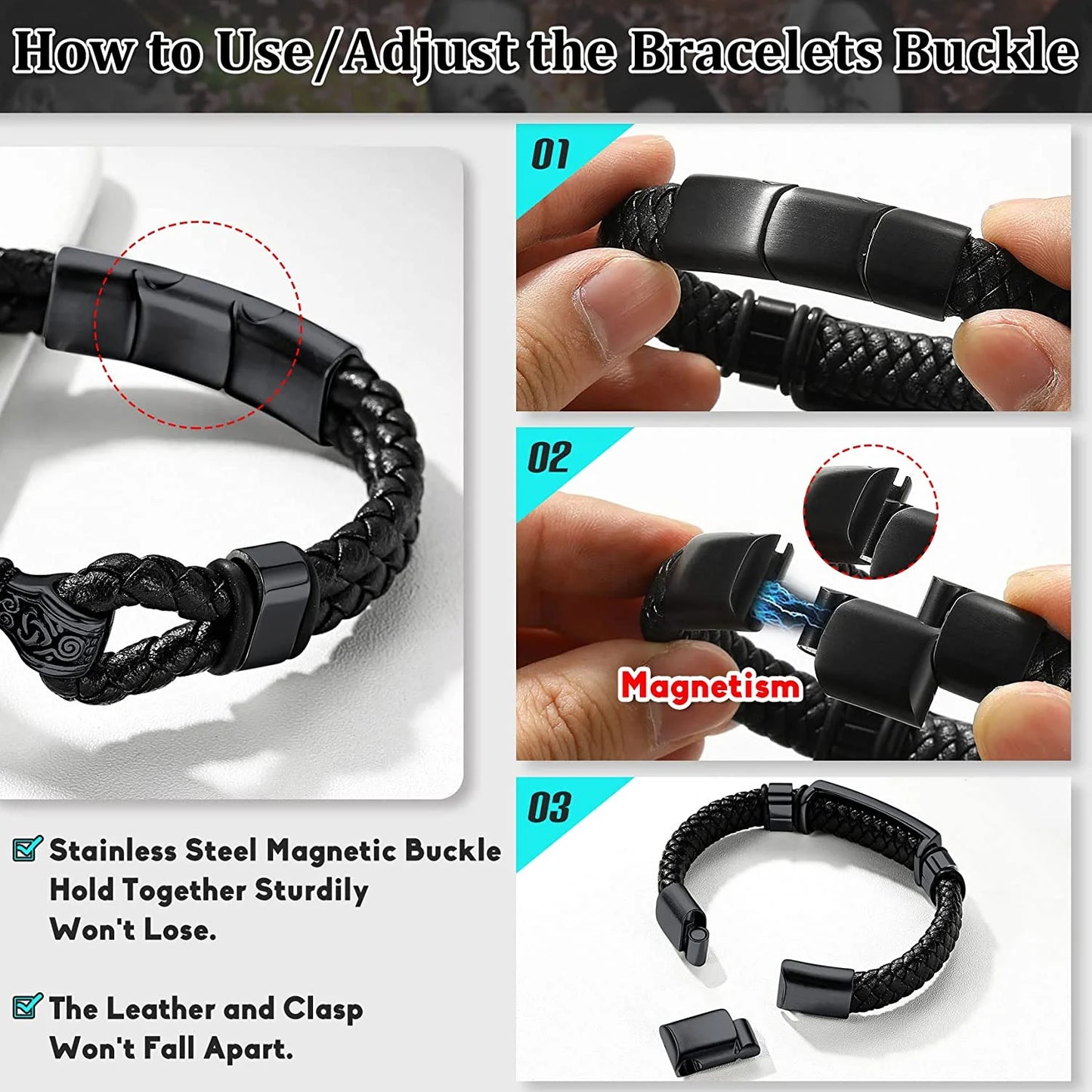 Braided Leather Bracelet for Men Stainless Steel ID Tag Bracelet Wristband Jewelry Gifts for Father'S Day Birthday Christmas