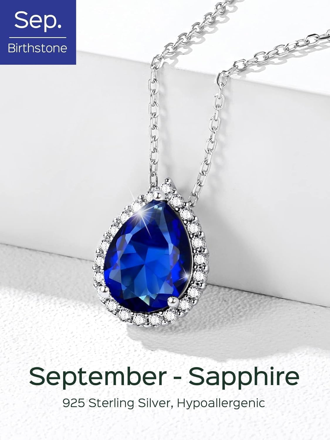 925 Sterling Silver Heart/Round/Pear/Emerald Cut Simulated Birthstone Necklace Birthday Gift for Women Girls