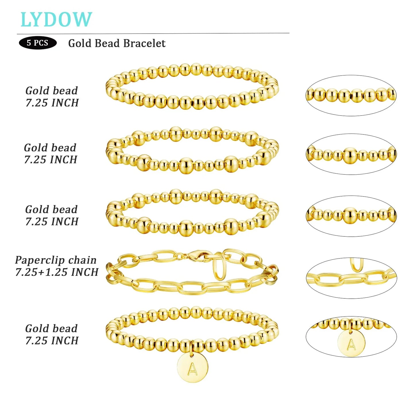 18K Gold Plated Initial Beaded Bracelets for Women Charms Stackable Letter a Chain Bracelet Set Xmas Birthday Christmas Jewelry Gifts Teen Mom Female Wife Girlfriend Adults Stocking Stuffers