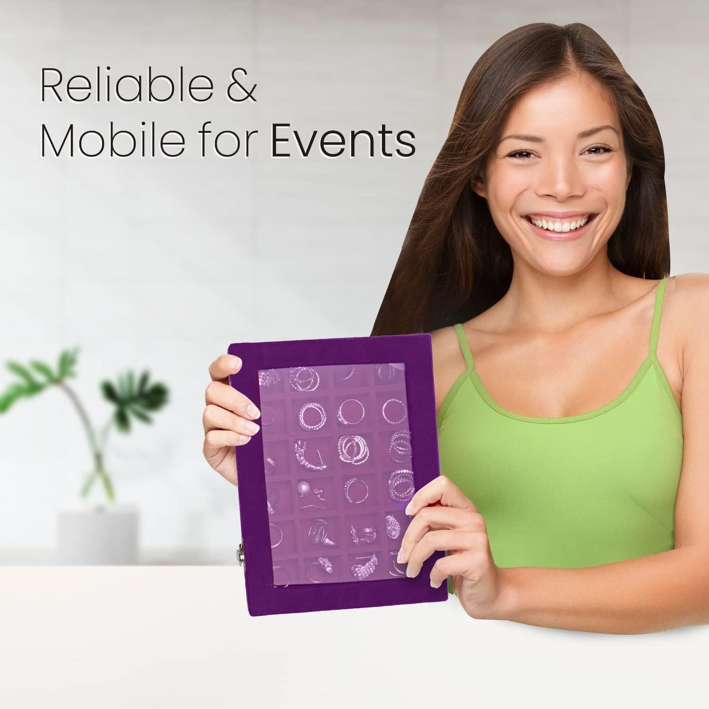 Velvet Earring Jewelry Box - 24 Grid Small Jewelry Earring Organizer Box with Snap Button - Earring Holder for Girls and Teen, Secure and Travel Friendly (Purple)