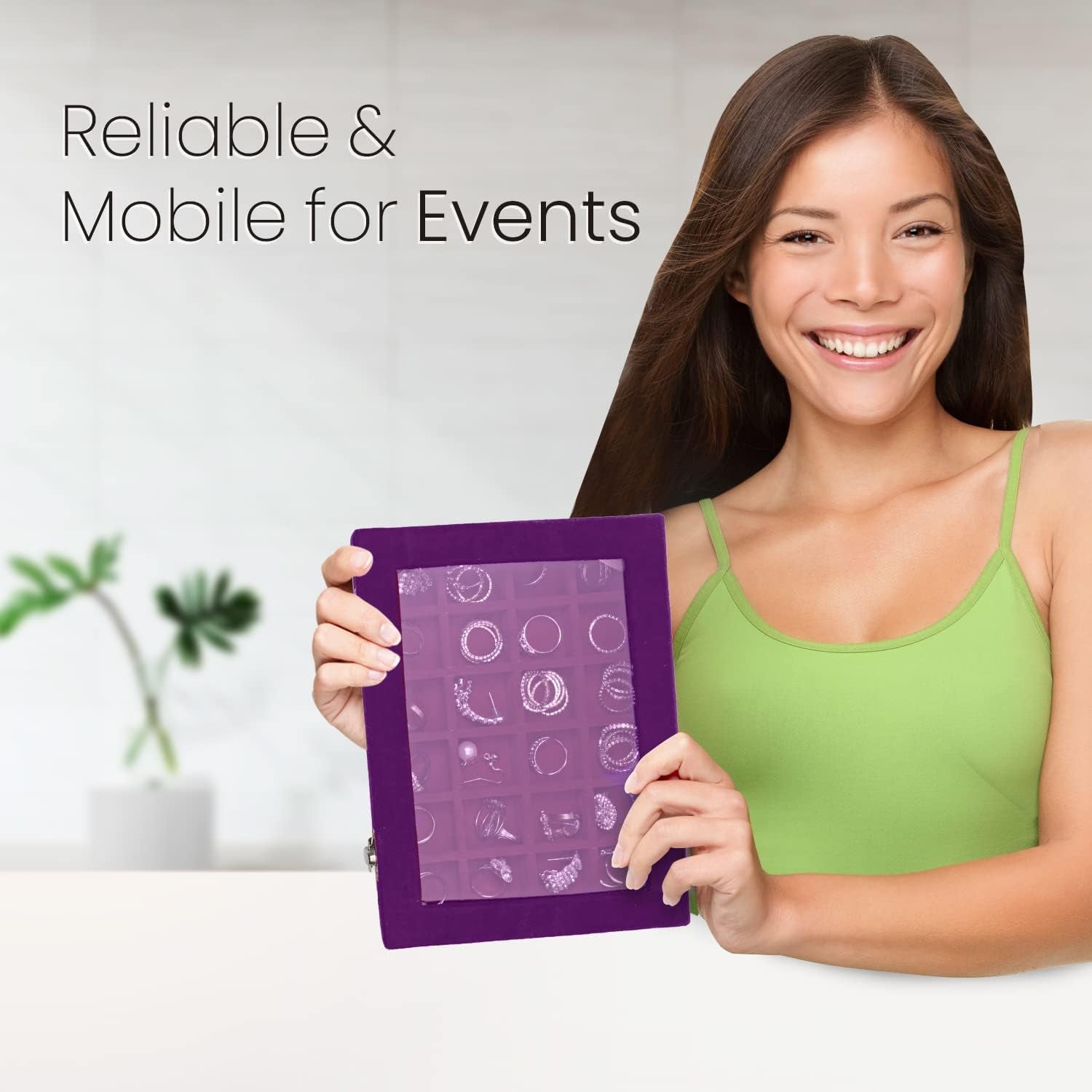 Velvet Earring Jewelry Box - 24 Grid Small Jewelry Earring Organizer Box with Snap Button - Earring Holder for Girls and Teen, Secure and Travel Friendly (Purple)