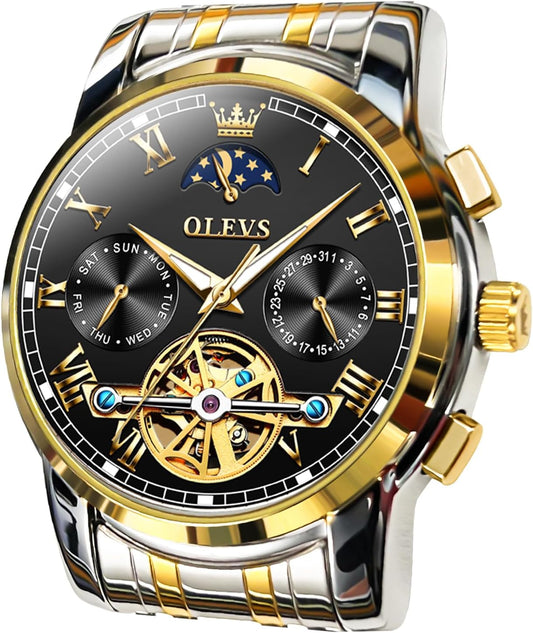 Automatic Mechanical Watches for Men Self Winding Waterproof Stainless Steel Men'S Wrist Watches Luxury Expensive Watch,Adjustable Bracelet (Gift Tool)