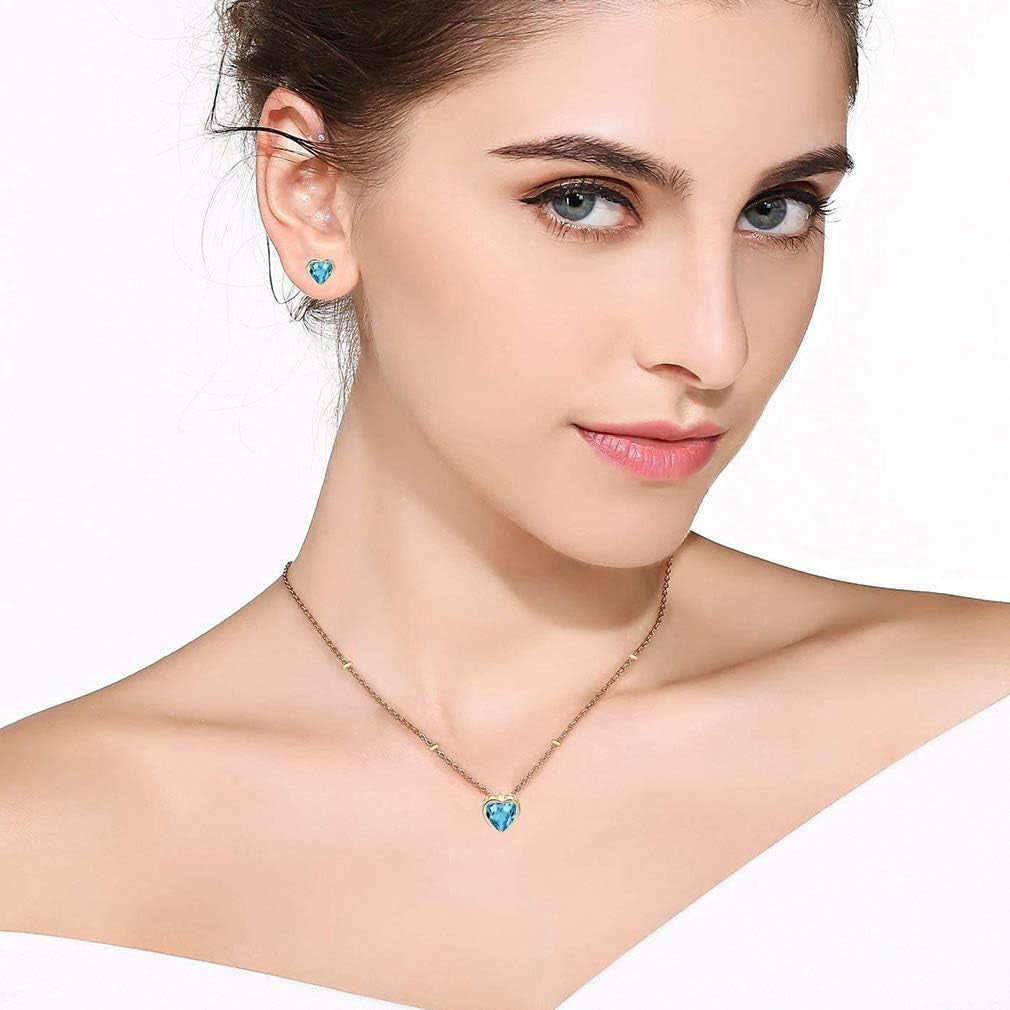 Austrian Crystal Heart Pendant Necklace Earrings for Women 14K Gold Plated Hypoallergenic Jewelry Set