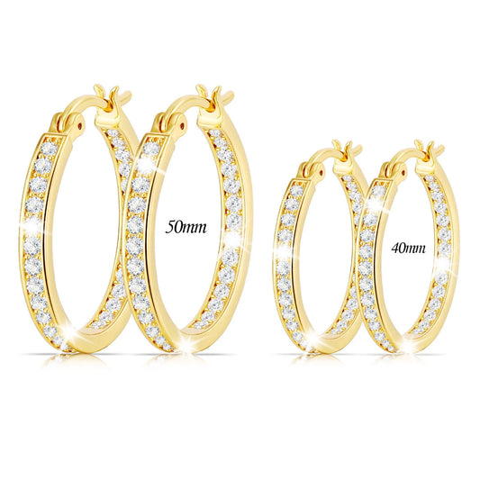2 Pairs 18K Gold Plated Hoop Earrings for Women CZ Post Hypoallergenic Earrings Set Birthday Christmas Jewelry Gifts Mom Wife Girlfriend Female Lady Adults Stocking Stuffers 40/50MM