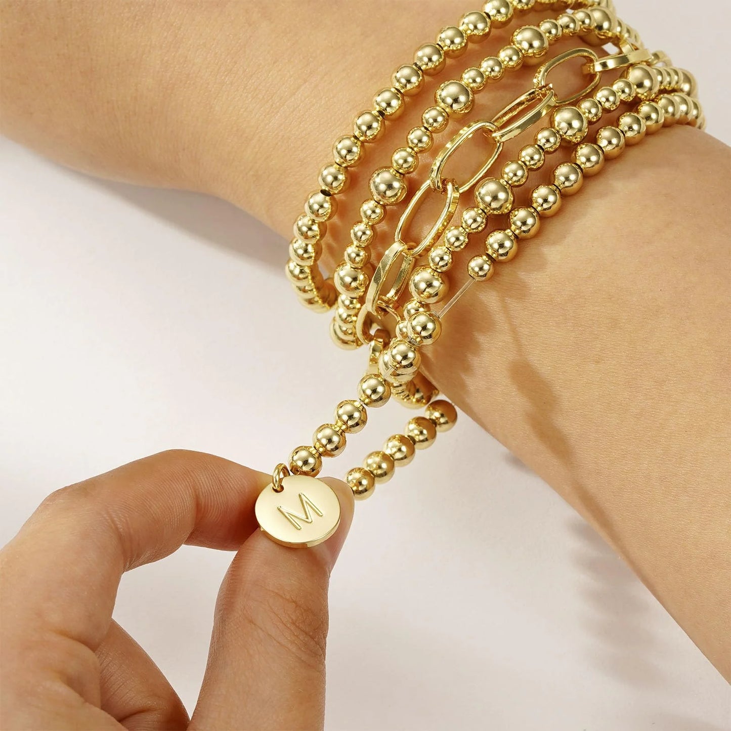 18K Gold Plated Initial Beaded Bracelets for Women Charms Stackable Letter a Chain Bracelet Set Xmas Birthday Christmas Jewelry Gifts Teen Mom Female Wife Girlfriend Adults Stocking Stuffers