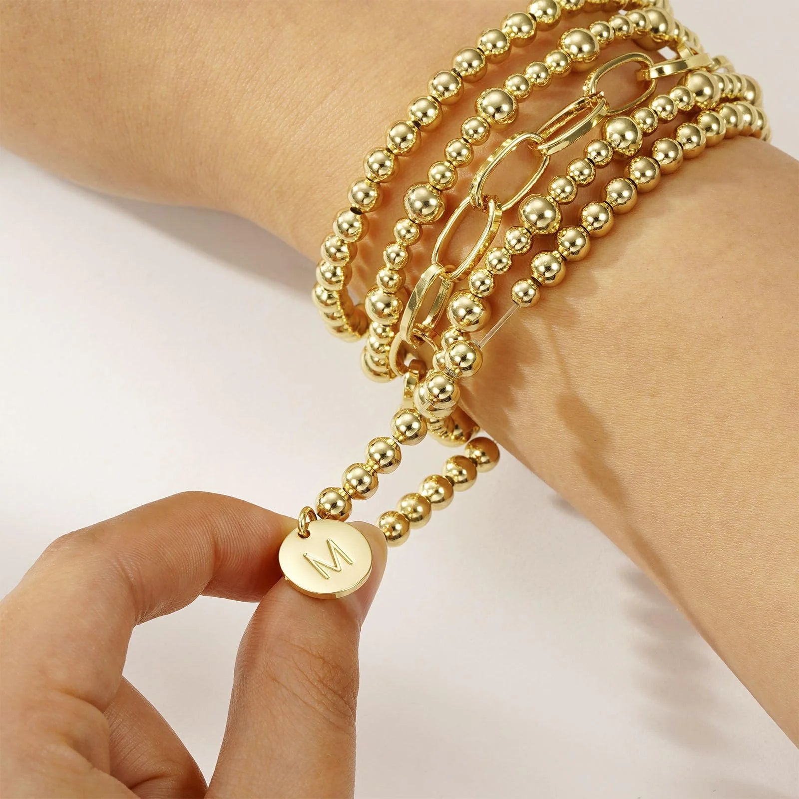 18K Gold Plated Initial Beaded Bracelets for Women Charms Stackable Letter a Chain Bracelet Set Xmas Birthday Christmas Jewelry Gifts Teen Mom Female Wife Girlfriend Adults Stocking Stuffers