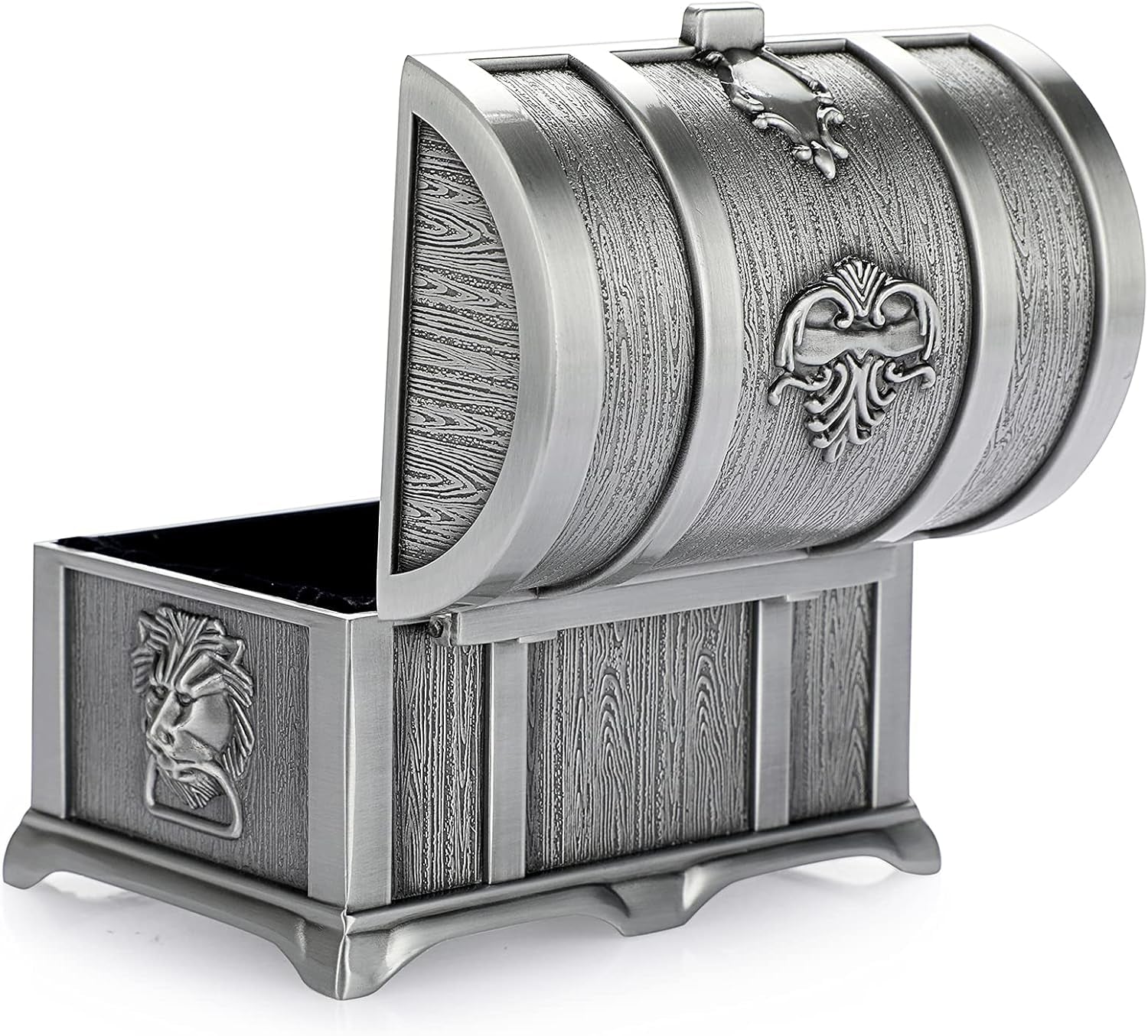 Vintage Metal Jewelry Box Treasure Trinket Chest,Smal Ring Earrings Necklace Keepsake Gift Holder Case for Ladies Women (Small) (Metallic Grey, Medium)