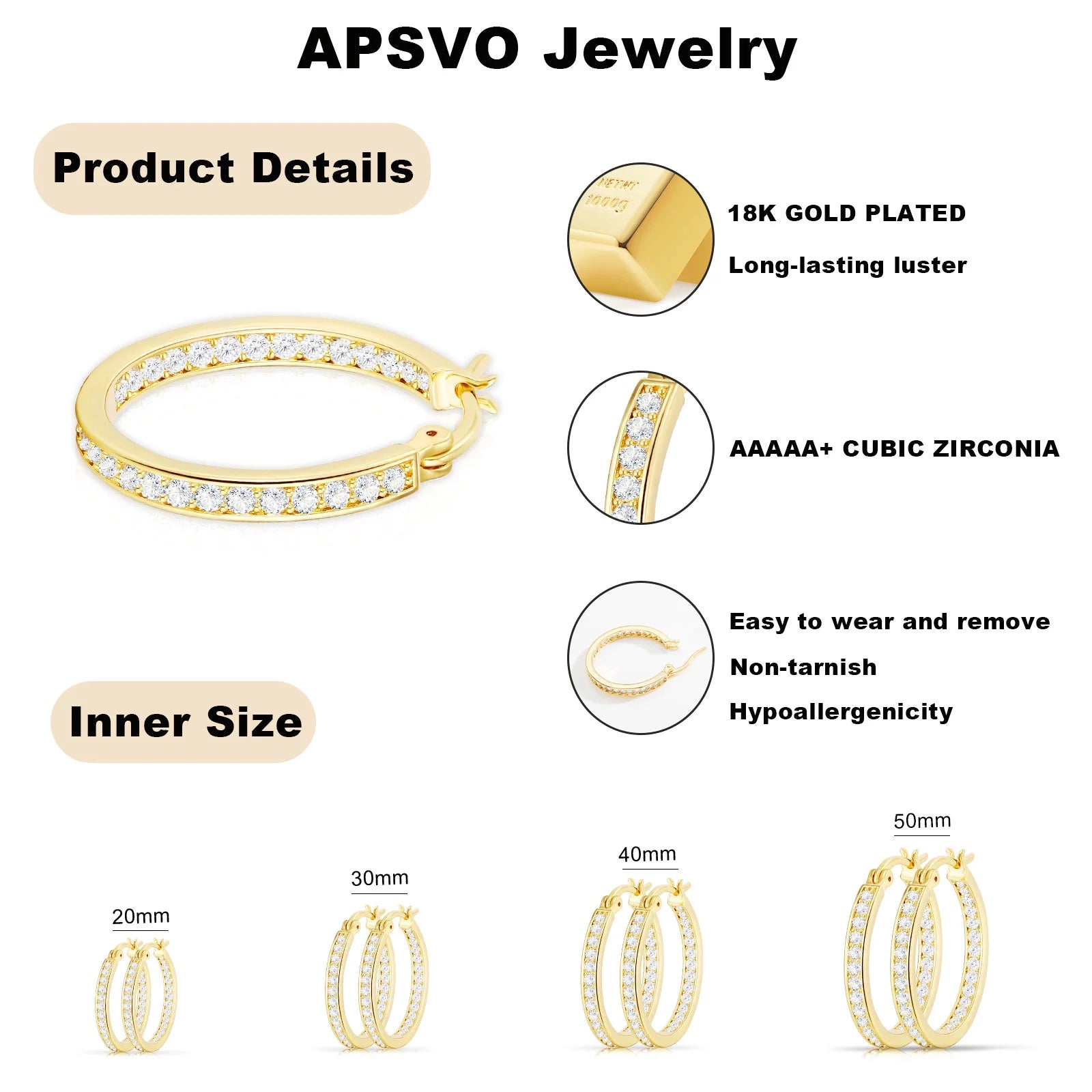 2 Pairs 18K Gold Plated Hoop Earrings for Women CZ Post Hypoallergenic Earrings Set Birthday Christmas Jewelry Gifts Mom Wife Girlfriend Female Lady Adults Stocking Stuffers 40/50MM