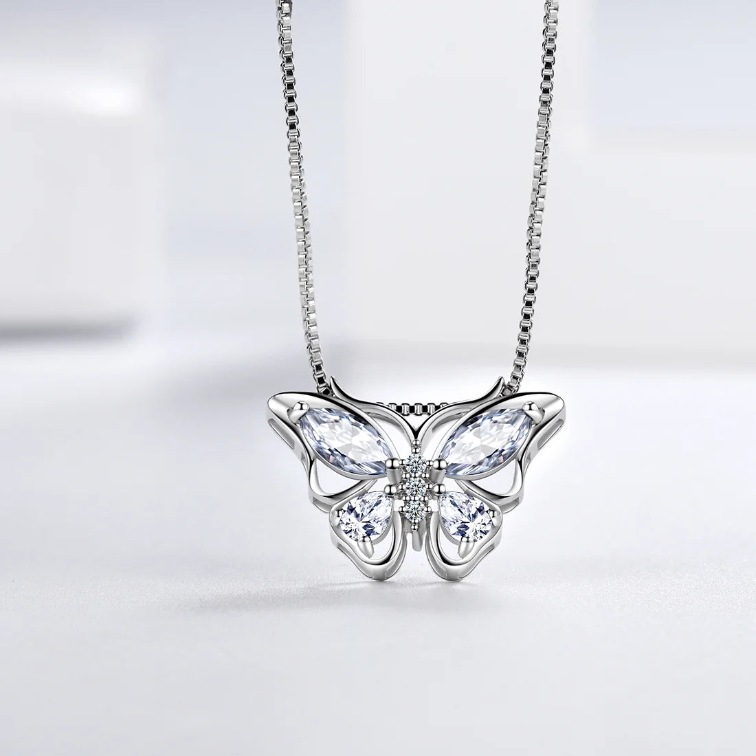 April Birthstone Jewelry Diamond White Butterfly Jewelry Set Fine Necklace Earrings Sterling Silver Women Birthday Wedding Mother'S Day Gifts